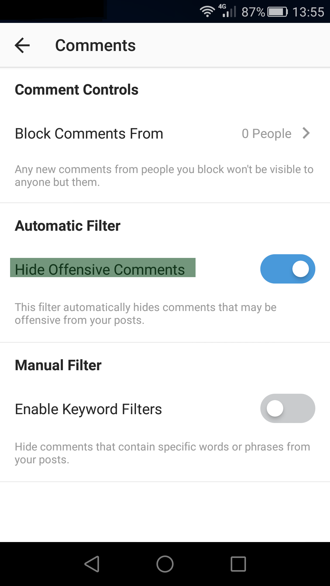 How to filter comments on Instagram
